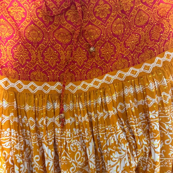 Sundance Women's Boho Cotton Maxi Skirt L Drawstring Orange Red Artsy Flowy - Picture 4 of 9